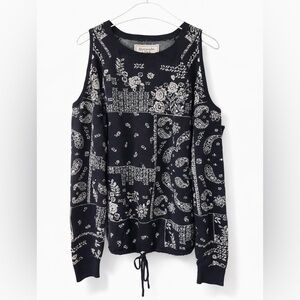 Abercrombie Cold Shoulder Patchwork Bandana Sweater Black S